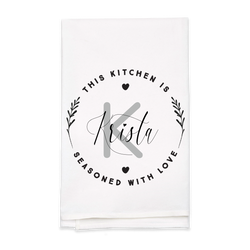"Seasoned with Love" Monogram Tea Towel - Personalized Kitchen Towel