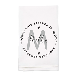 "Seasoned with Love" Monogram Tea Towel - Personalized Kitchen Towel