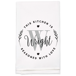 "Seasoned with Love" Monogram Tea Towel - Personalized Kitchen Towel