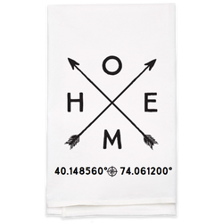 "Home" Tea Towel with Coordinates - Personalized Kitchen Towel