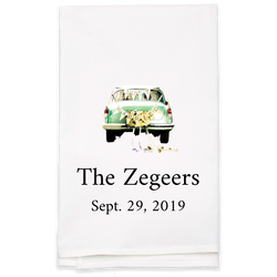 "Just Married" Car with Last Name Tea Towel - Personalized Kitchen Towel