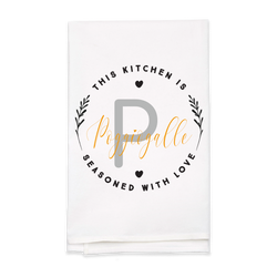 "Seasoned with Love" Monogram Tea Towel - Personalized Kitchen Towel