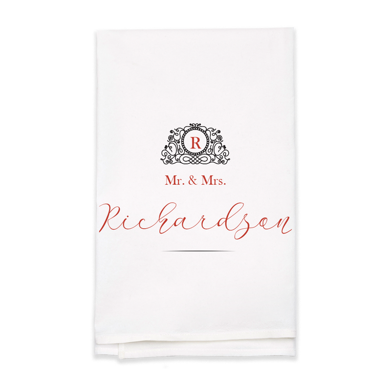 Wedding Monogram Tea Towel - Personalized Kitchen Towel