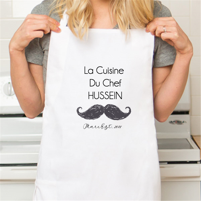 Personalized White Retro Apron with Pocket