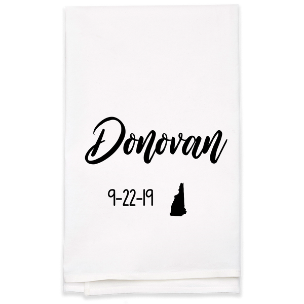 City, State, Coordinates Tea Towel - Personalized Kitchen Towel