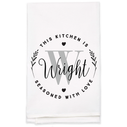 "Seasoned with Love" Monogram Tea Towel - Personalized Kitchen Towel