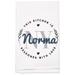 "Seasoned with Love" Monogram Tea Towel - Personalized Kitchen Towel
