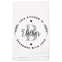 "Seasoned with Love" Monogram Tea Towel - Personalized Kitchen Towel