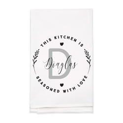 "Seasoned with Love" Monogram Tea Towel - Personalized Kitchen Towel