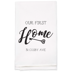"Our First Home" Address Tea Towel - Personalized Kitchen Towel