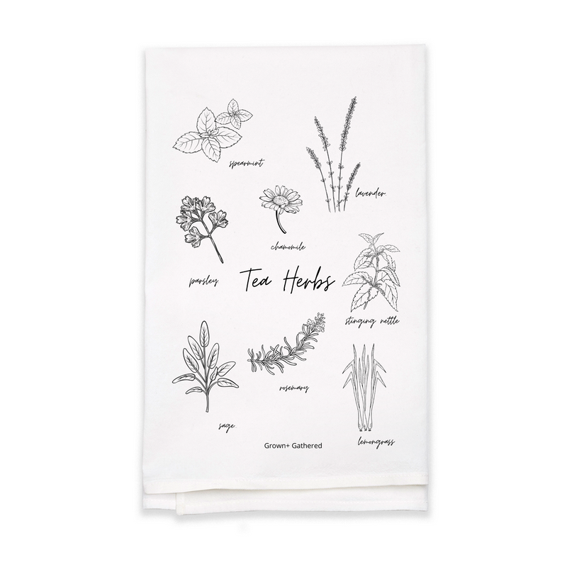Tea Herbs - White Flour Sack Tea Towel (Wholesale)
