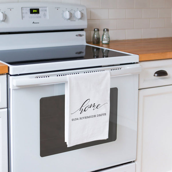 "Home" Address Custom Tea Towel - Personalized Kitchen Towel