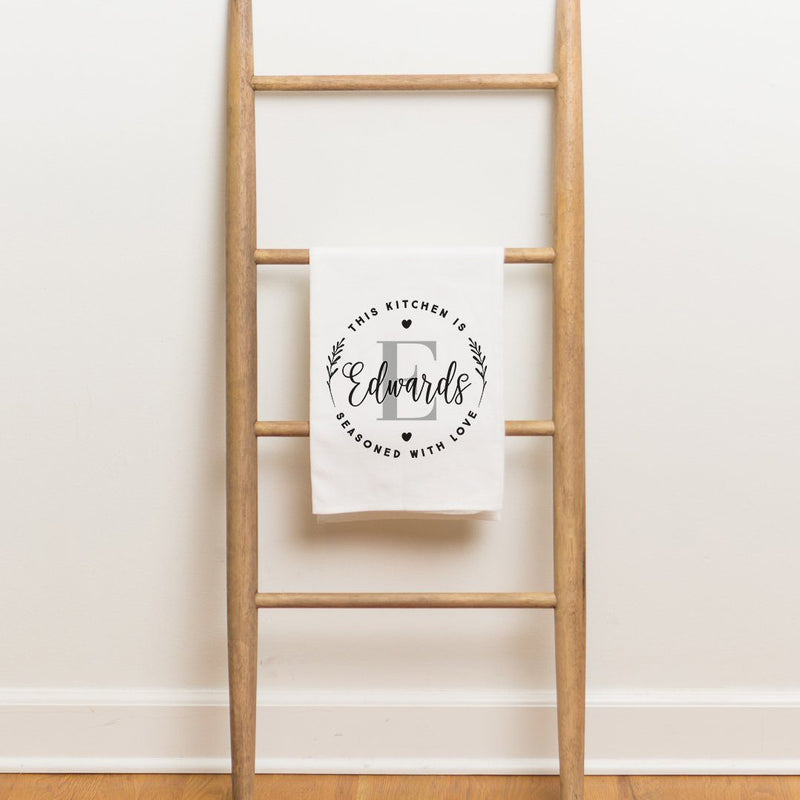 "Seasoned with Love" Monogram Tea Towel - Personalized Kitchen Towel