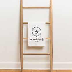 Monogram & Family Name Tea Towel - Personalized Kitchen Towel