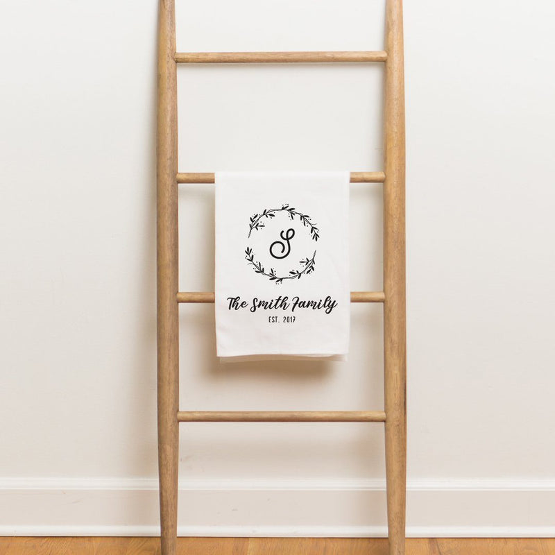 Monogram & Family Name Tea Towel - Personalized Kitchen Towel