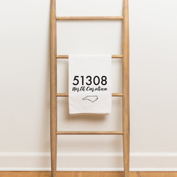 Zip Code & State Tea Towel - Personalized Kitchen Towel