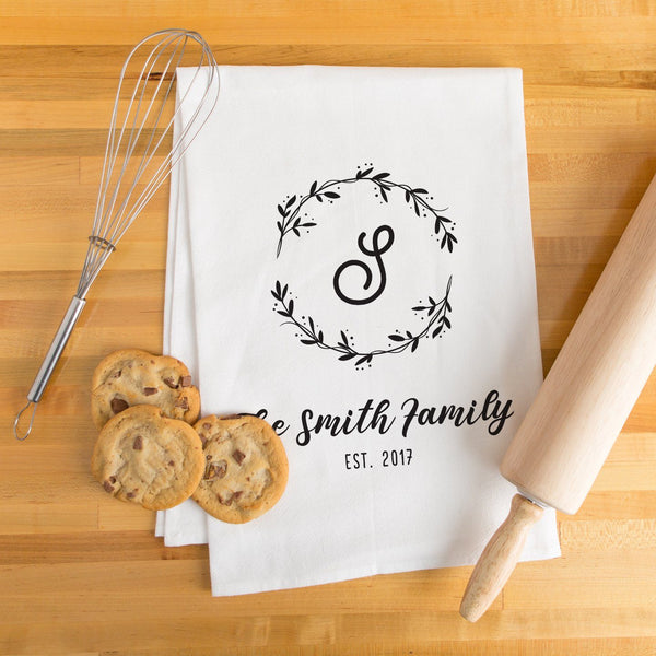 Monogram & Family Name Tea Towel - Personalized Kitchen Towel