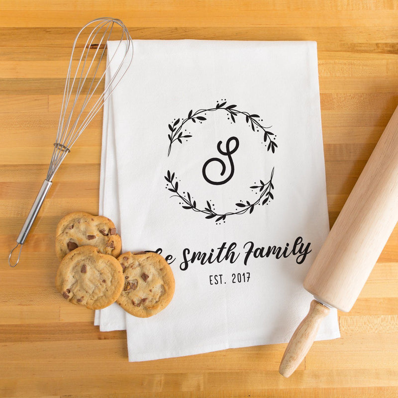 Monogram & Family Name Tea Towel - Personalized Kitchen Towel