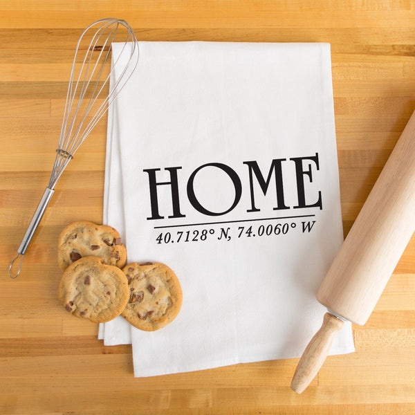 "Home" Custom Coordinates Tea Towel - Personalized Kitchen Towel