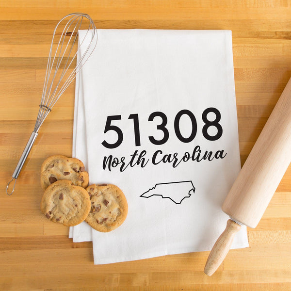 Zip Code & State Tea Towel - Personalized Kitchen Towel