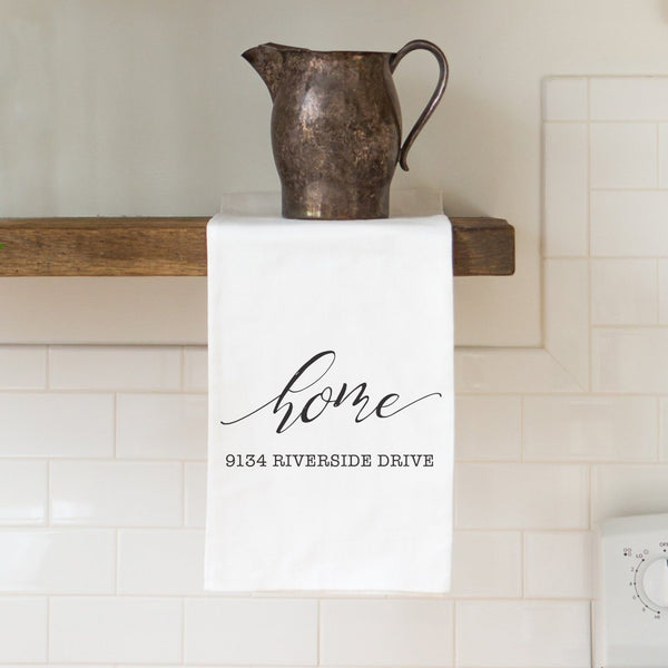 "Home" Address Custom Tea Towel - Personalized Kitchen Towel