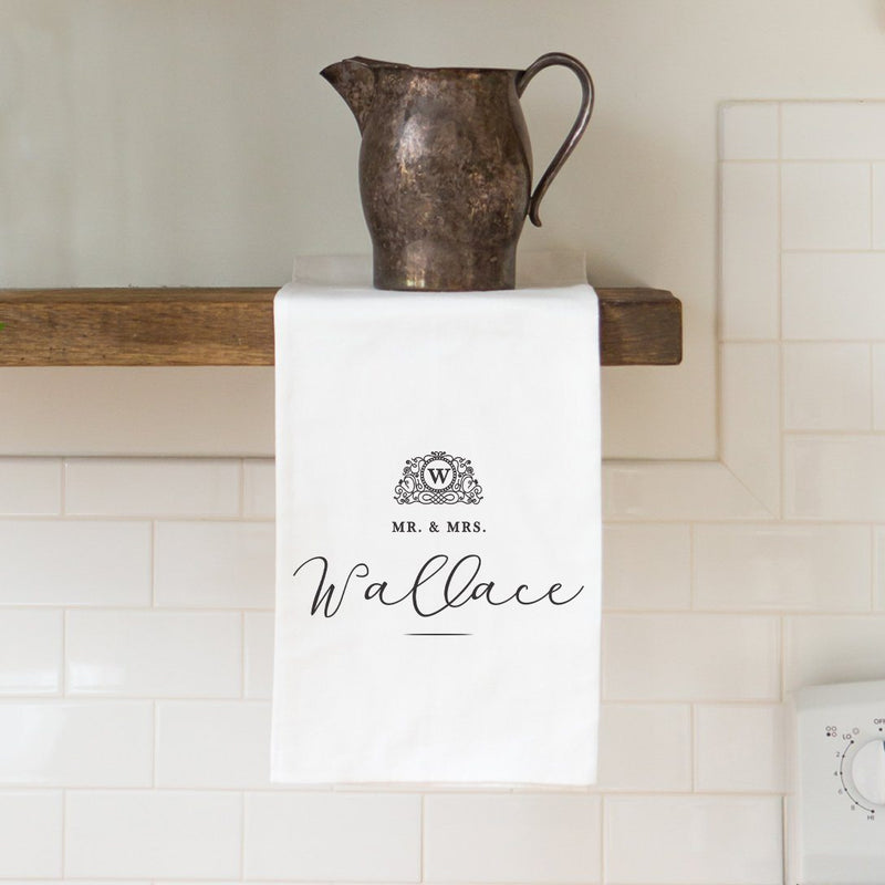 Wedding Monogram Tea Towel - Personalized Kitchen Towel