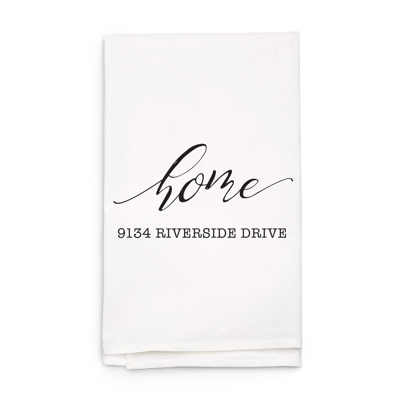 "Home" Address Custom Tea Towel - Personalized Kitchen Towel