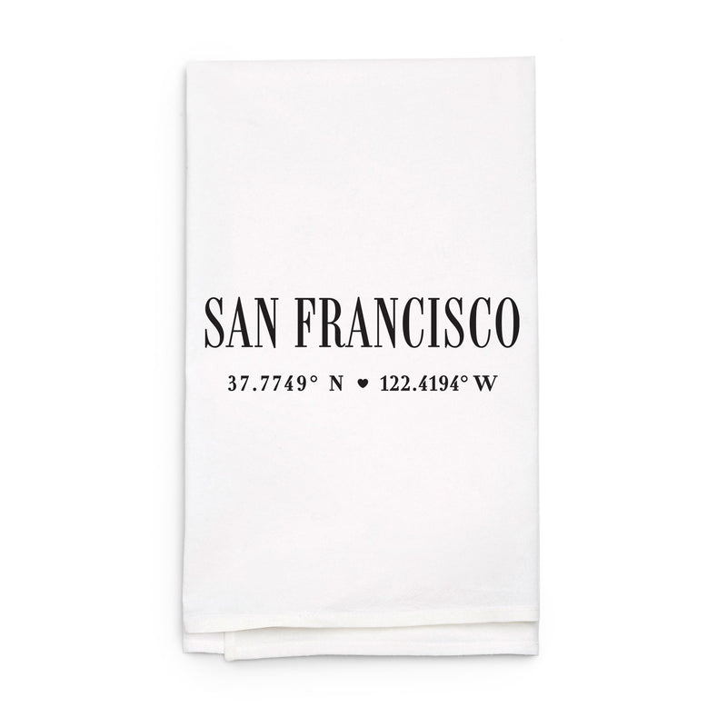 City and Coordinates Tea Towel - Personalized Kitchen Towel