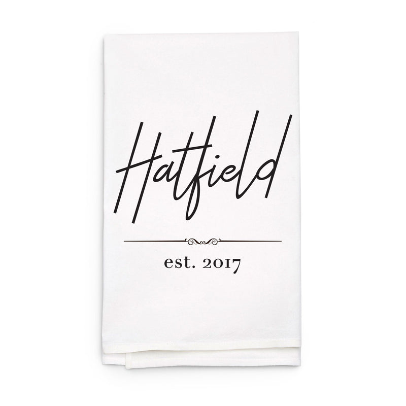 Last Name & Date Tea Towel - Personalized Kitchen Towel