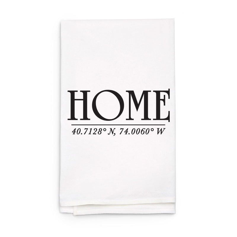 "Home" Custom Coordinates Tea Towel - Personalized Kitchen Towel