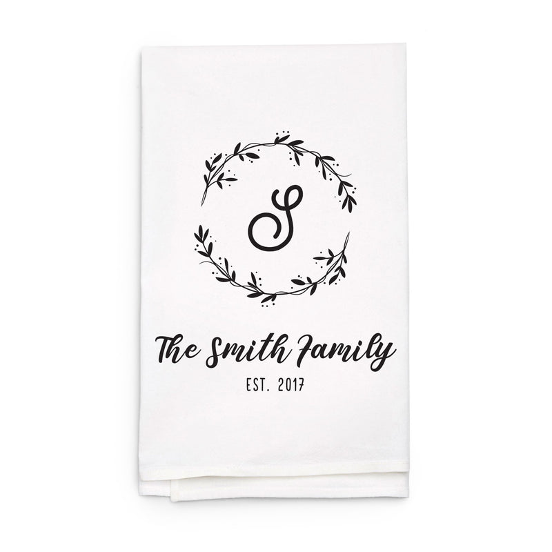 Monogram & Family Name Tea Towel - Personalized Kitchen Towel