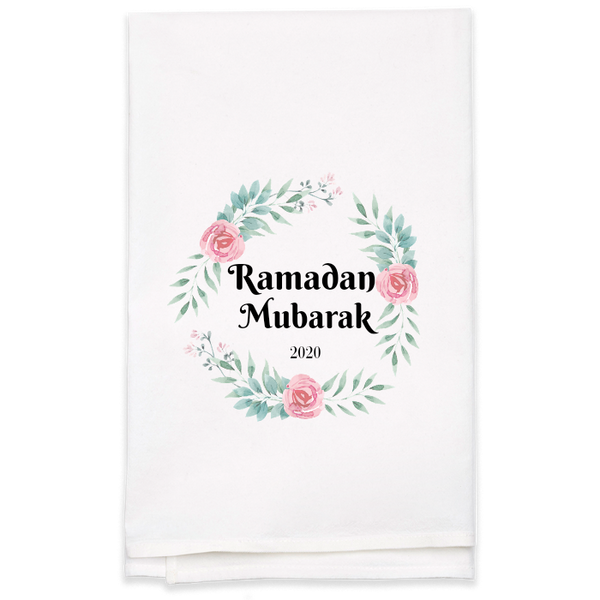 Couples Towel Tea Towel with Floral Wreath - Personalized Kitchen Towel