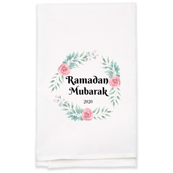 Couples Towel Tea Towel with Floral Wreath - Personalized Kitchen Towel