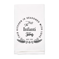 "Seasoned with Love" Family Name Tea Towel - Personalized Kitchen Towel