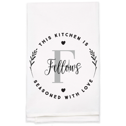 "Seasoned with Love" Monogram Tea Towel - Personalized Kitchen Towel