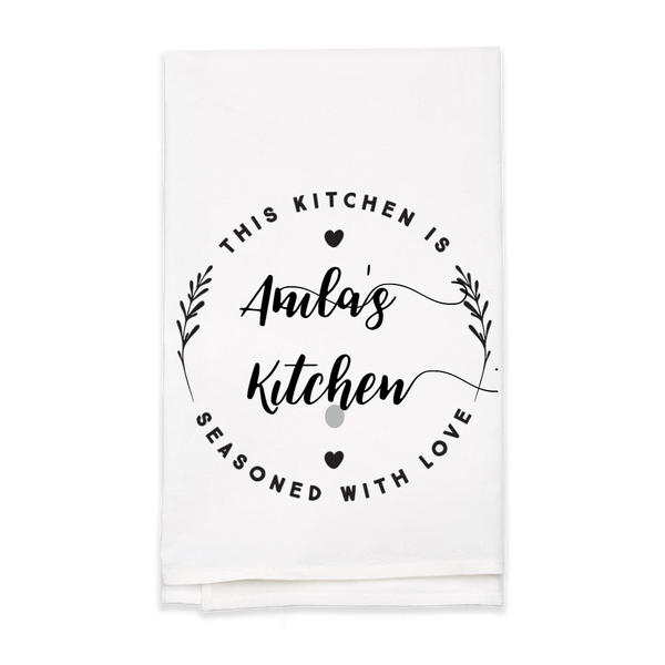 "Seasoned with Love" Monogram Tea Towel - Personalized Kitchen Towel