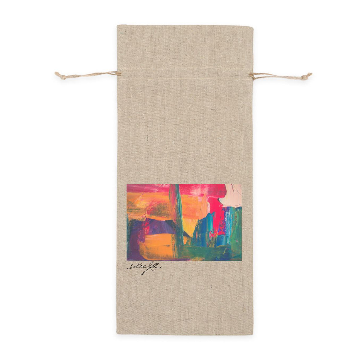 Personalized Linen Wine Bag with Jute Drawstring Canvastry